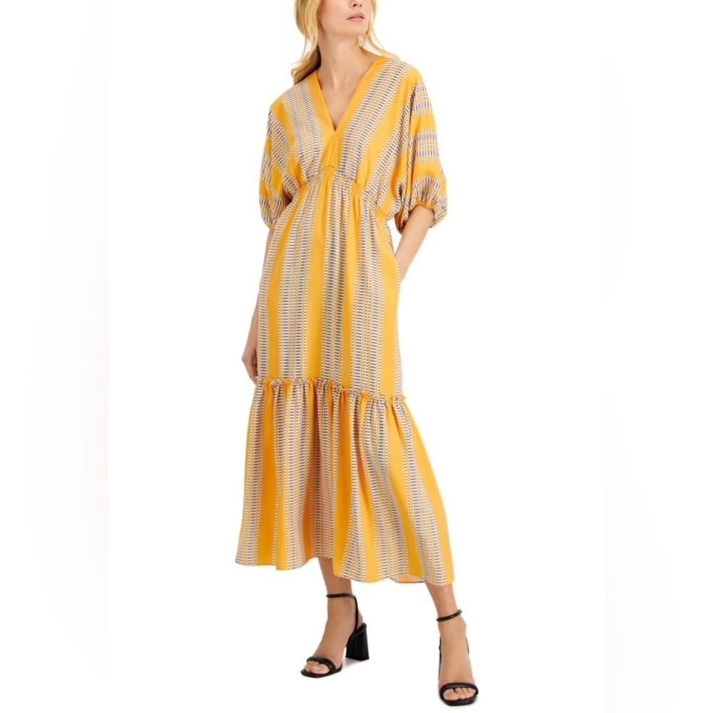Taylor Yellow and White Puff Sleeve Sundress